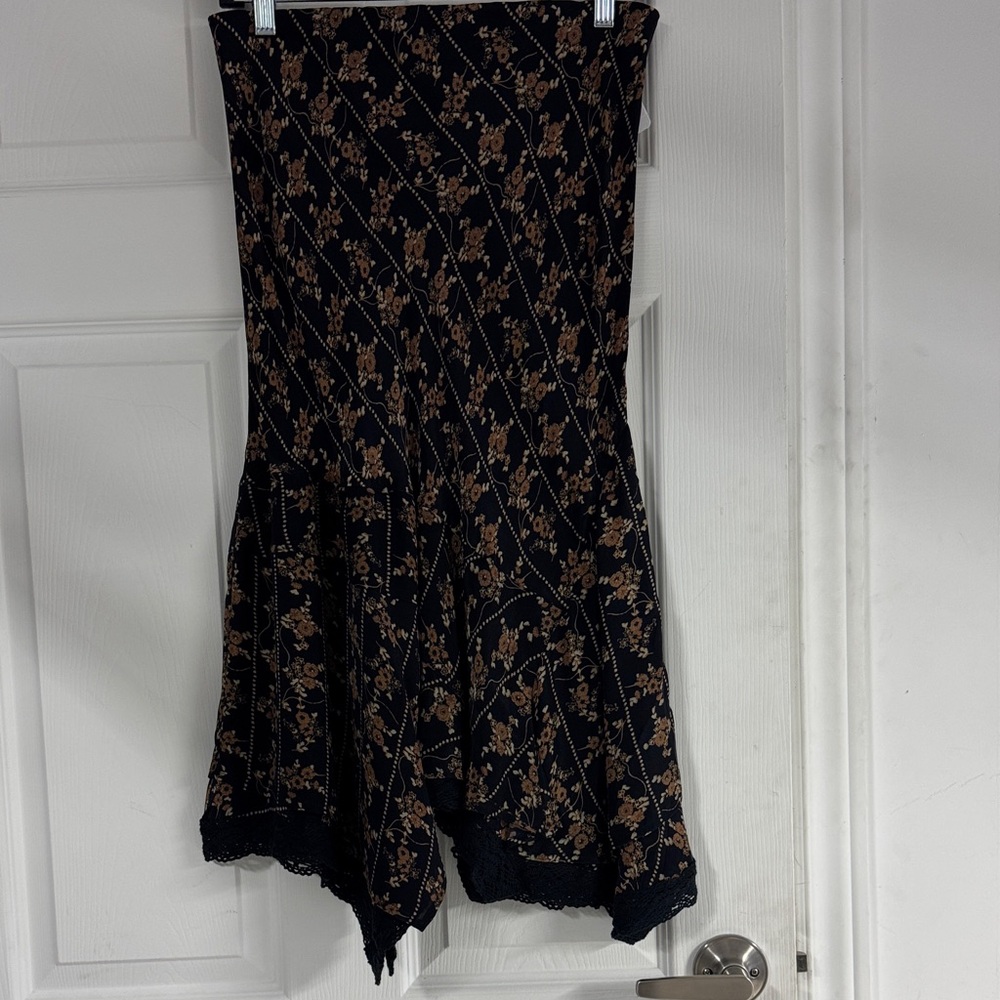 Floral Black and Brown Midi Skirt